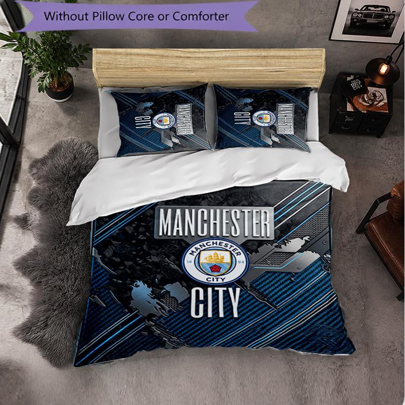 Set Lenzuola Manchester City Modello 3 Pezzi Morbida Copripiumino in Microfibra con Federe per Camera da Letto