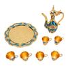 Zinc Alloy Turkish Coffee Pot Set Shiny Crystal Tray Metal Cup Set  Tea Serving