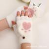 Korean Touchscreen Half Finger Cat Paw Flip Top Student Gloves Cold Proof Women Autumn Winter Fleece Knit Gloves