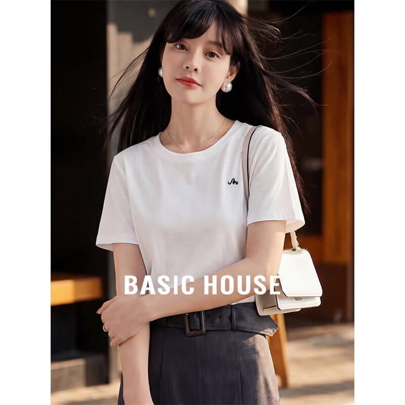 Basic House Women s Embroidered Round Neck T-shirt 38