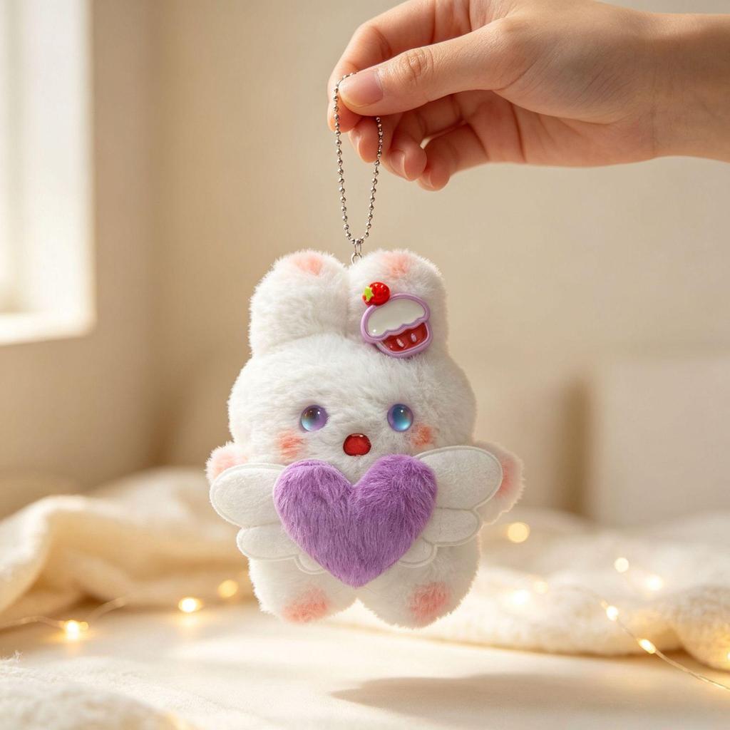 Cartoon Angel Heart Rabbit Plush Pendant - Cute Couple Style Bag Charm for Students and Friends