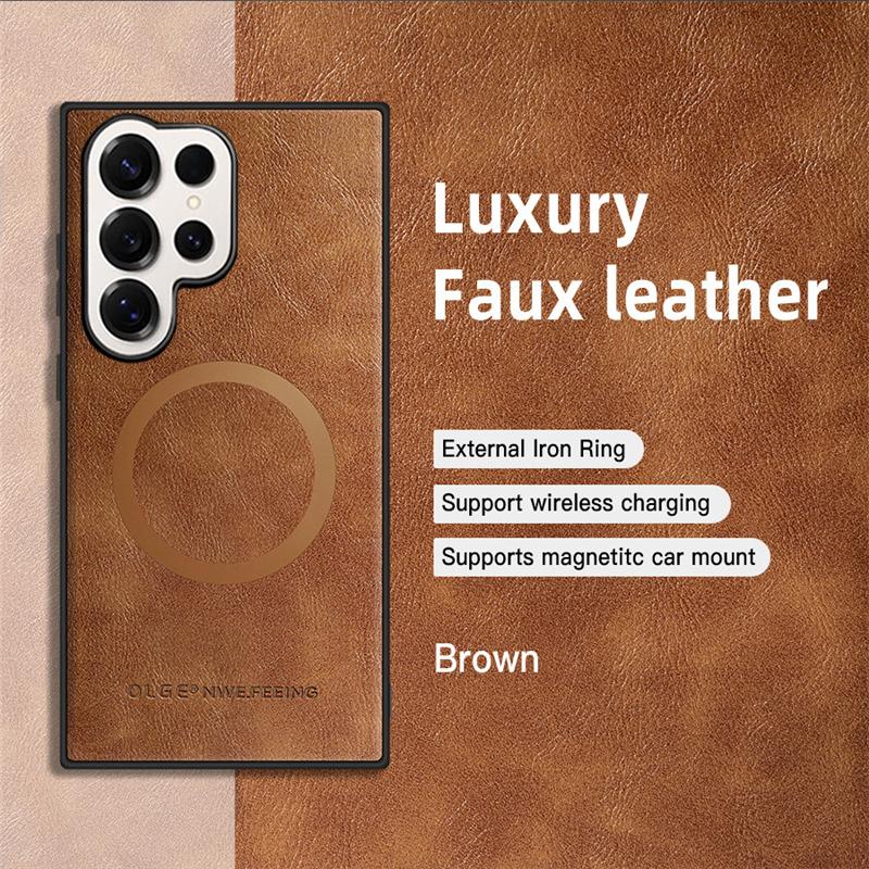 Leather Magnetic Phone Case For Samsung Galaxy S25 S24 S23 S22 S21 S20 Ultra Plus FE For Magsafe Wireless Charging Cover Fundas