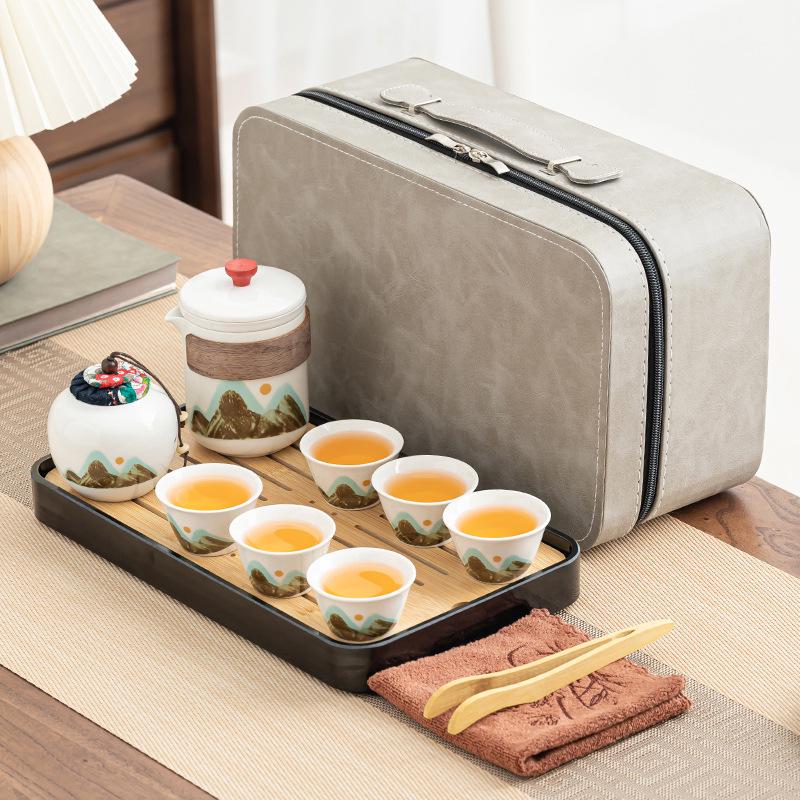 Portable Ceramic Kung Fu Tea Set - Travel Quick Cup for Office or Outdoor Use, Ideal Business Gift