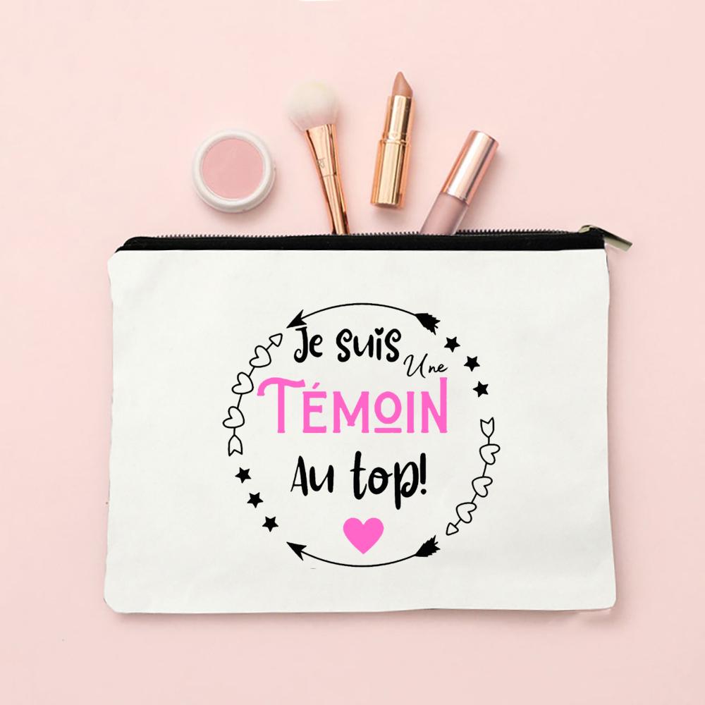 Do You Want To Be My Witness French Print Makeup Bag Female Neceser Toiletry Storage Linen Zipper Bags Wedding Gift for Witness
