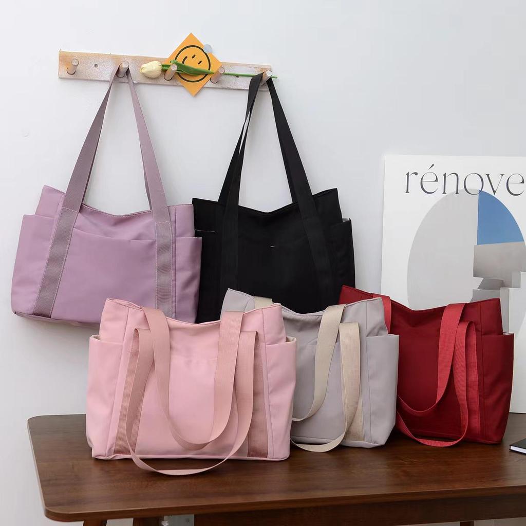 2023 Women's Japanese Solid Color Tote & Shoulder Canvas Handbag - Casual, Simple Mommy Outing Bag