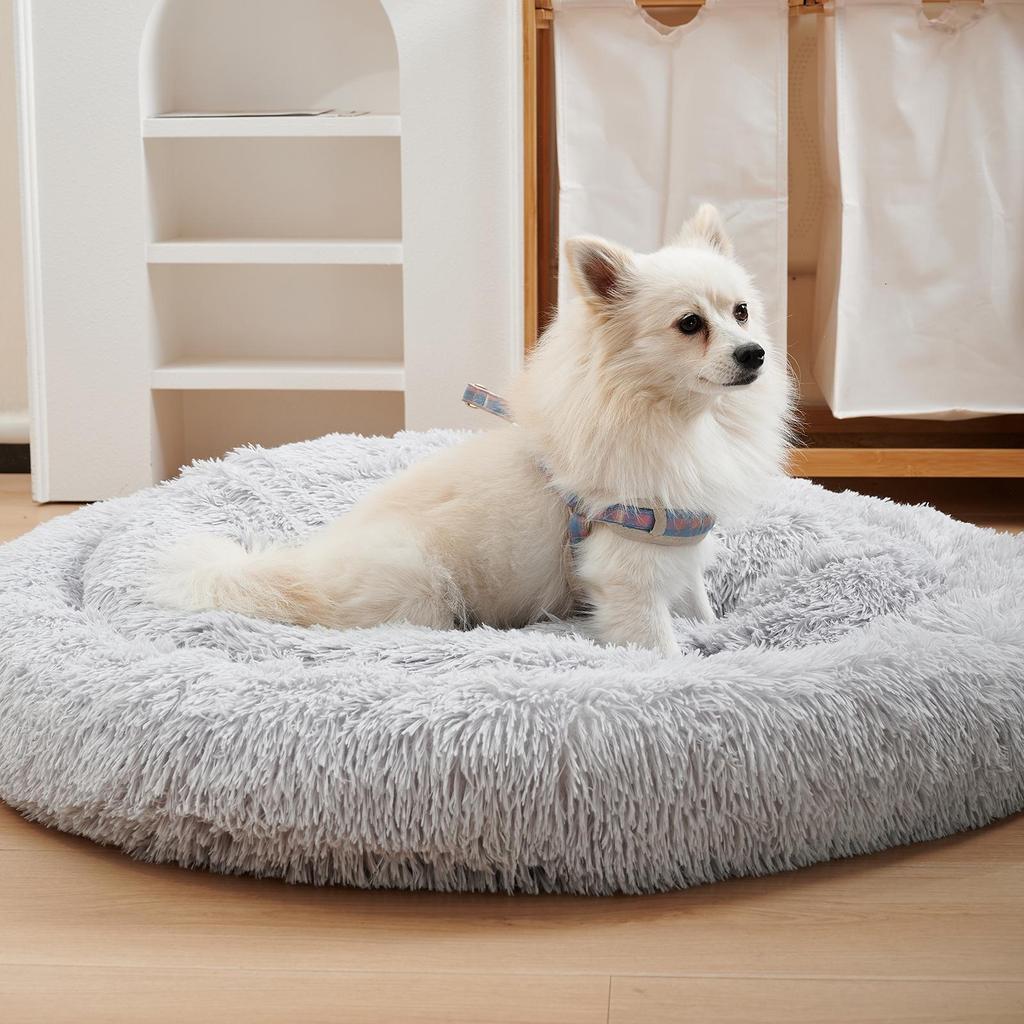 Long Plush Dog Bed, Pet Round Bed, Anti-anxiety Ped Bed Mat, Pet Bed Sofa Cushion For Small Medium Dog Calming Plush Pet Sofa