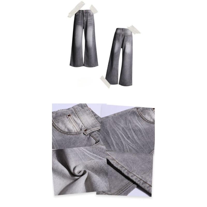 Trendy Cold Color High Waist Straight Leg Jeans Women Casual Wide Leg Trousers Slimming Overlength Pants