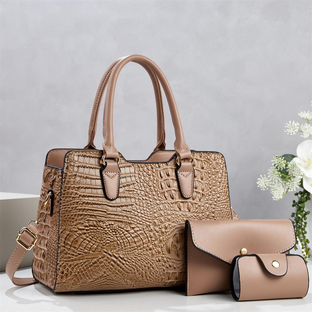 2026 New 3pcs/Set Mother-Daughter Alligator HandbagS Women's Shoulder Crossbody Bag Multi-Piece Crocodile Pattern tote bag