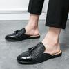 New Men Gold Black Half Slippers Driving Shoes Male Sequin Tassels Casual Mules Moccasins Breathable Loafers Zapatos Hombre
