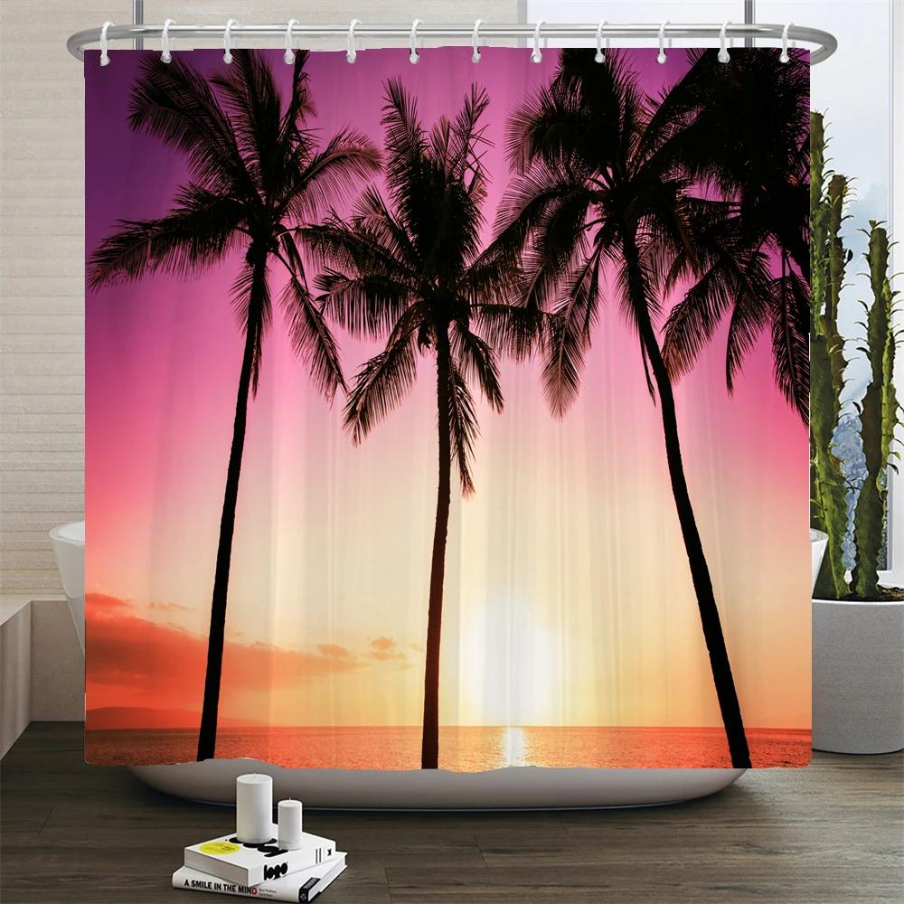 Waterproof Shower Curtain For Bathroom Sunny Sea Beach landscape Print Bathtub Curtains Polyester Bathroom Curtain with 12 Hooks