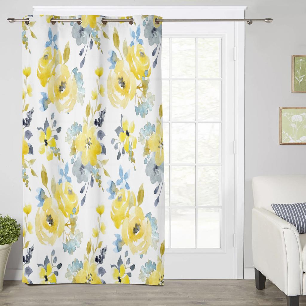 Watercolor Yellow Abstract Flower Modern Window Curtains for Living Room Bedroom Curtain Kitchen Treatment Blinds Drapes
