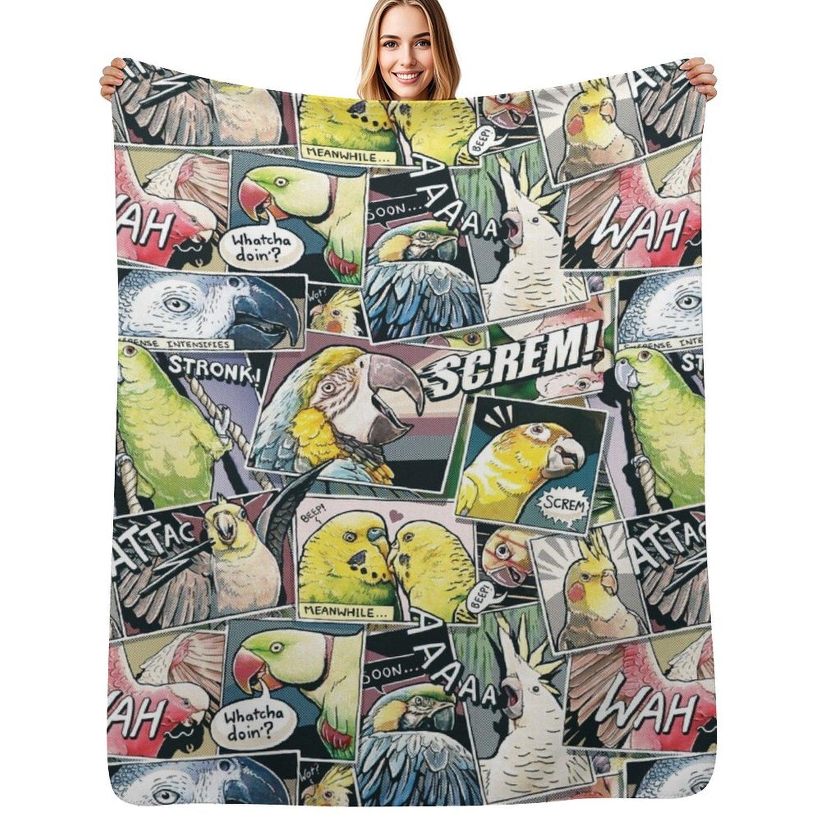 Parrots Comic Style Throw Blanket Lightweight Cozy Blanket for Bed Sofa 102x76cm(40x30in)