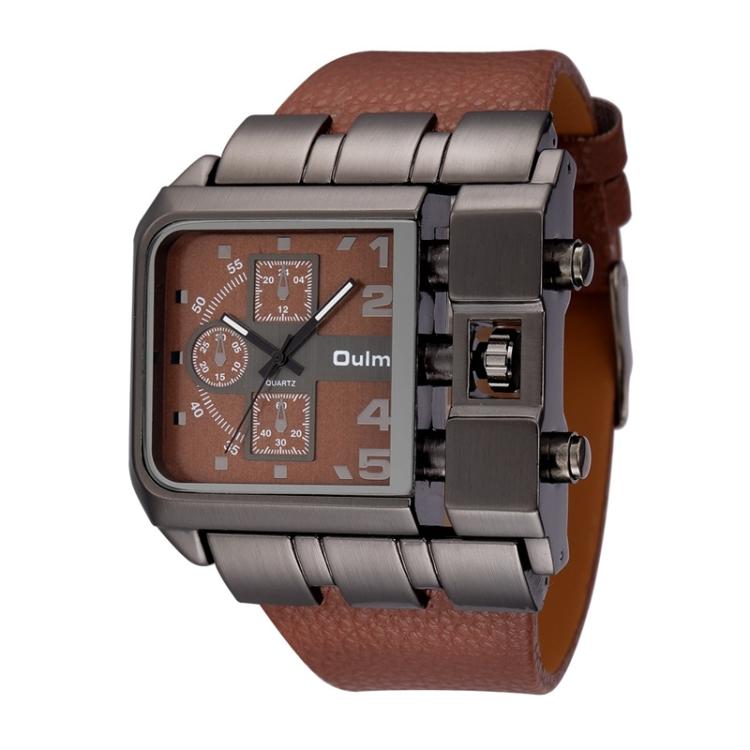 Oulm 3364 Herren Quadratisches Zifferblatt Lederarmband Quarz-Uhr