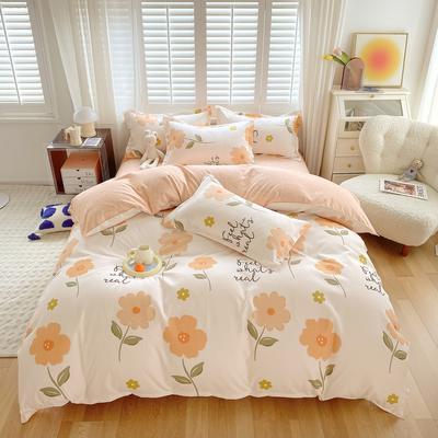 Autumn and Winter Pure Cotton Brushed Four-piece Set, Thickened Washed Cotton Sheets and Quilt Cover, Student Three-piece Bedding Set