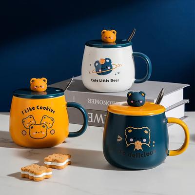 Creative Cartoon Bear Ceramic Mug With Spoon Lid Coffee Cup Cute Mugs Free Shipping Kawaii Cups Mug for Tea Ceramic and Pottery