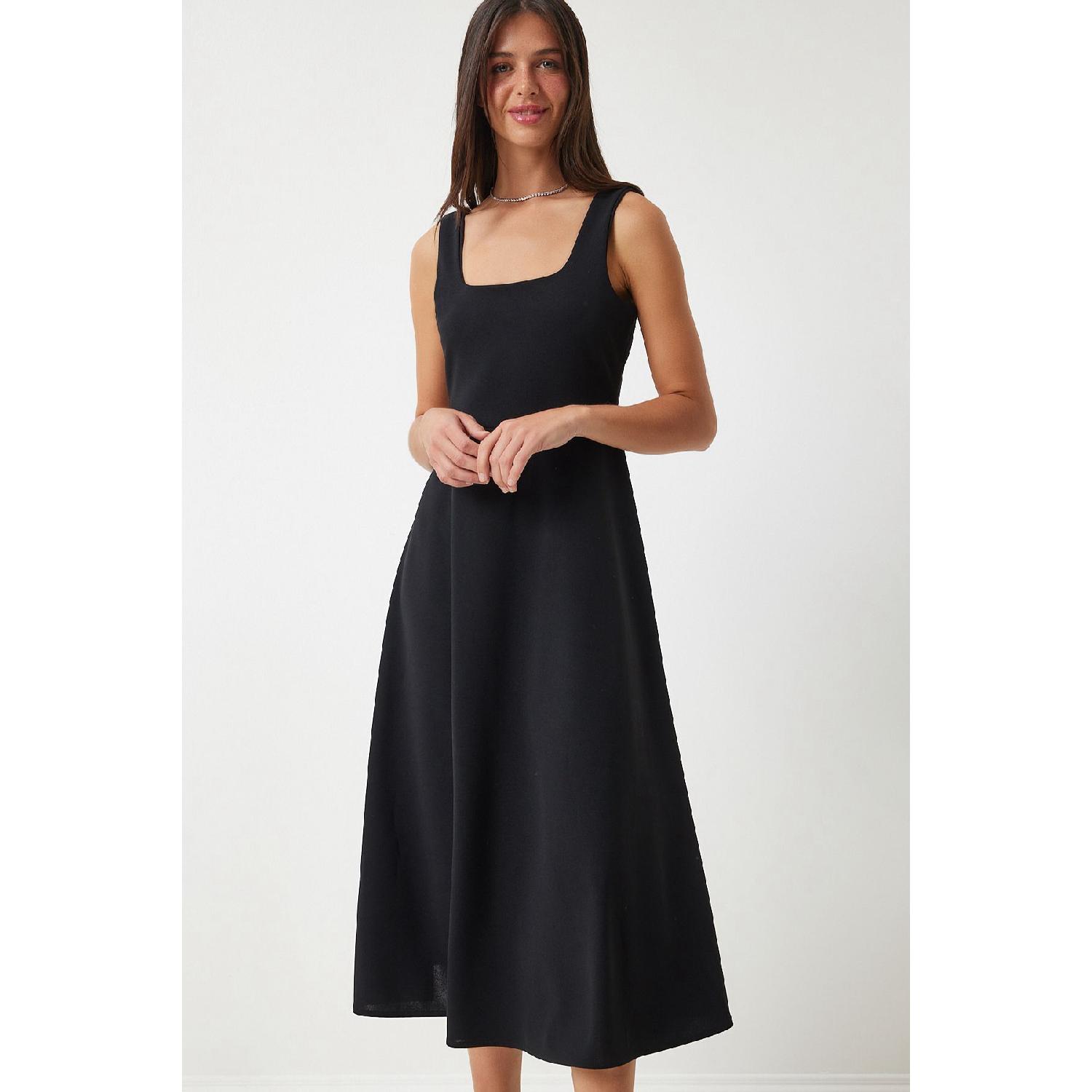 

Платье А-силуэта с квадратным вырезом, черное 36 чёрный