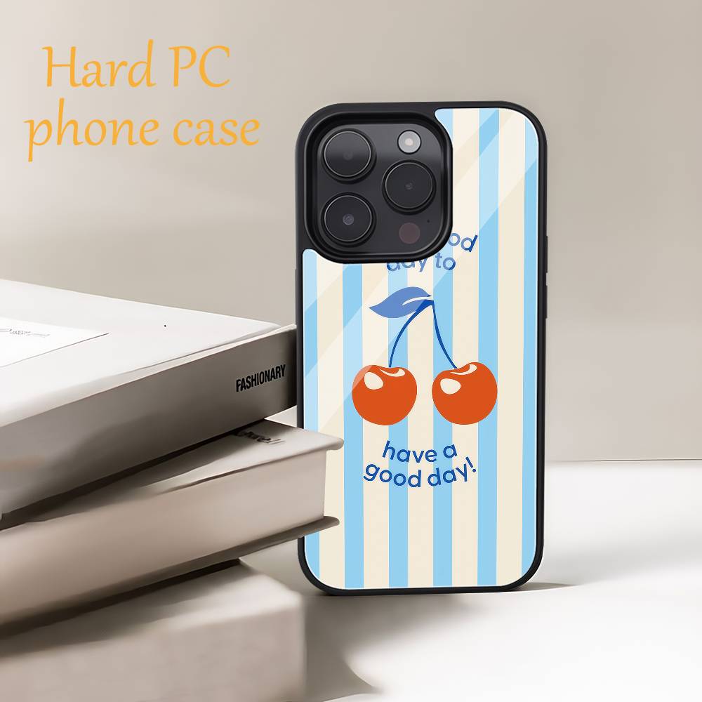 Retro Cherry Good Day Phone Case Black Hard Plastic Phone Case For Iphone 17 Air 16 15 14 13 12 11 Pro Max PC TPU Ins Case