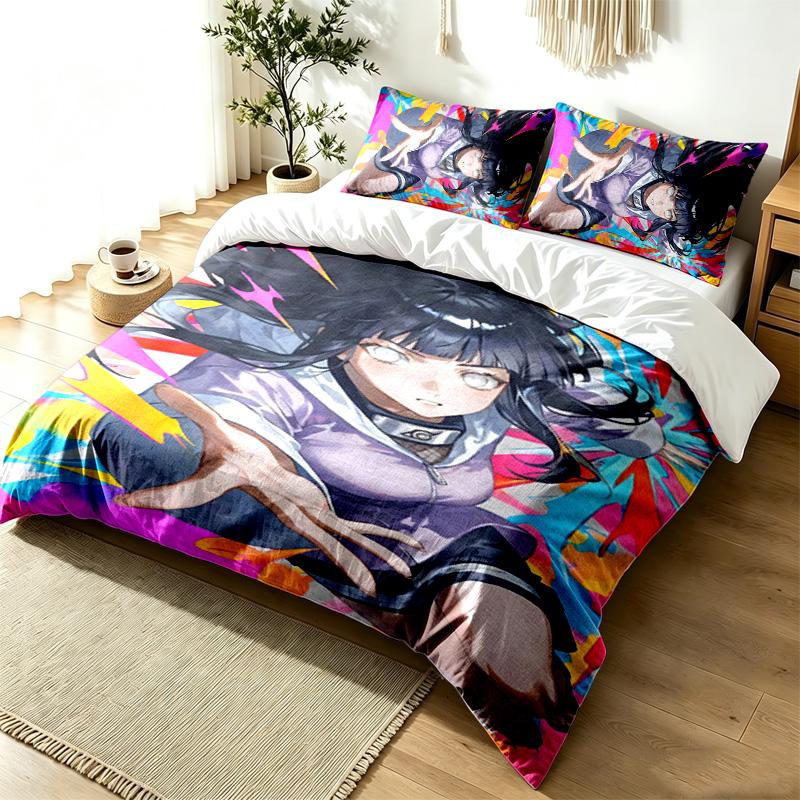 Hyuga Hinata 3pc Duvet Cover Set Simple Modern Bedding Set Wrinkle Resistant Soft Fabric All Season Use a perfect gift