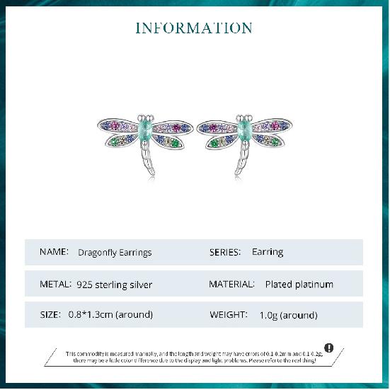 Bamoer 925 Sterling Silber Libellen Ohrstecker Insekten Ohrringe für Damen Bunter Zirkon Feiner Schmuck BSE795