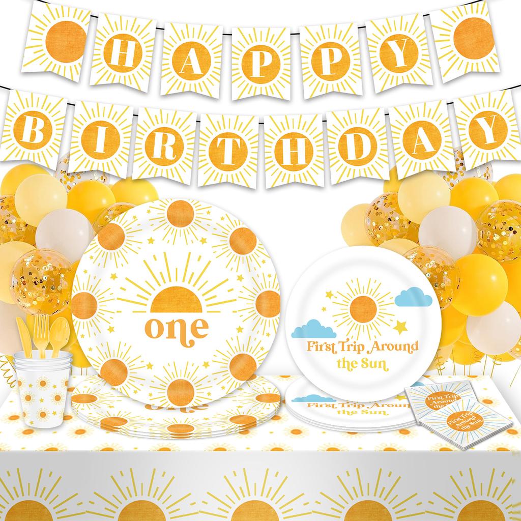 Sun Themed Party Tableware Paper Plates Tissue Paper Cups Birthday Supplies, Bohemian Disposable Birthday Parties