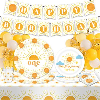 Sun Themed Party Tableware Paper Plates Tissue Paper Cups Birthday Supplies, Bohemian Disposable Birthday Parties