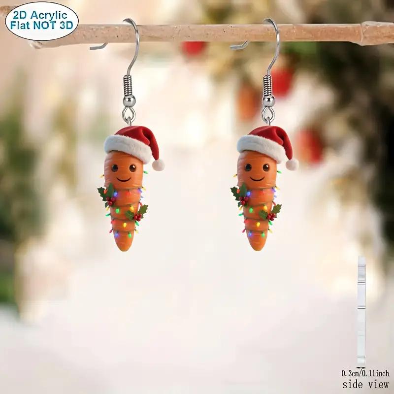 Cross-border new carrot earrings flat acrylic Christmas decoration cartoon vegetable Christmas hat earrings jewelry