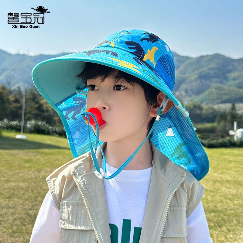 Children's Sun Hat Summer Cartoon Cute Boys and Girls Outdoor Sun Protection Sun Hat Big Brim Shawl Bucket Hat