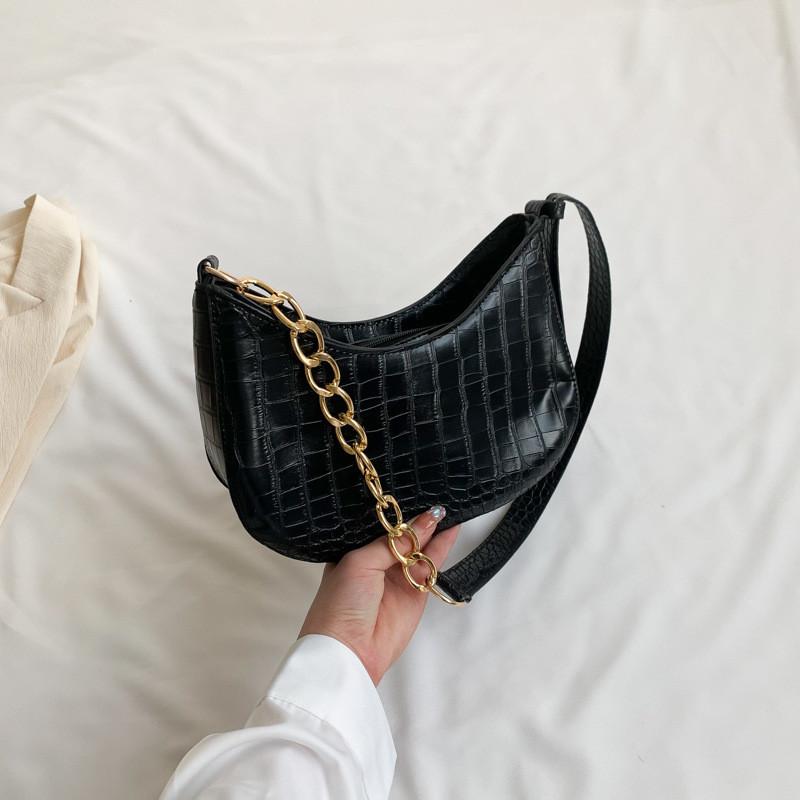 

Trendy Chain Shoulder Bag Women s Crossbody Bag 2023 Summer New Fashion Simple Crescent Bag Black Brown Khaki Street Style Pu Material чёрный