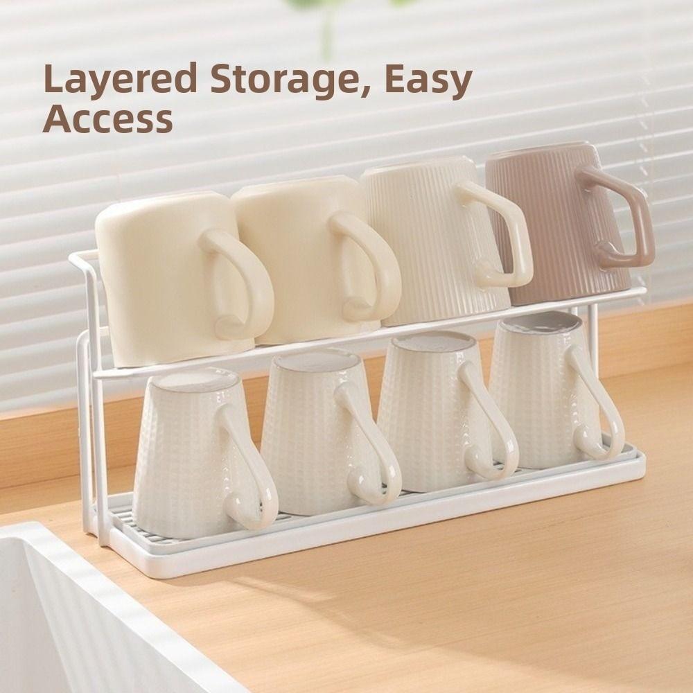 2-Tier Cup Storage Rack Space-Saving Mug Organizer Water Bottle Drying Rack  For Kitchen Countertop