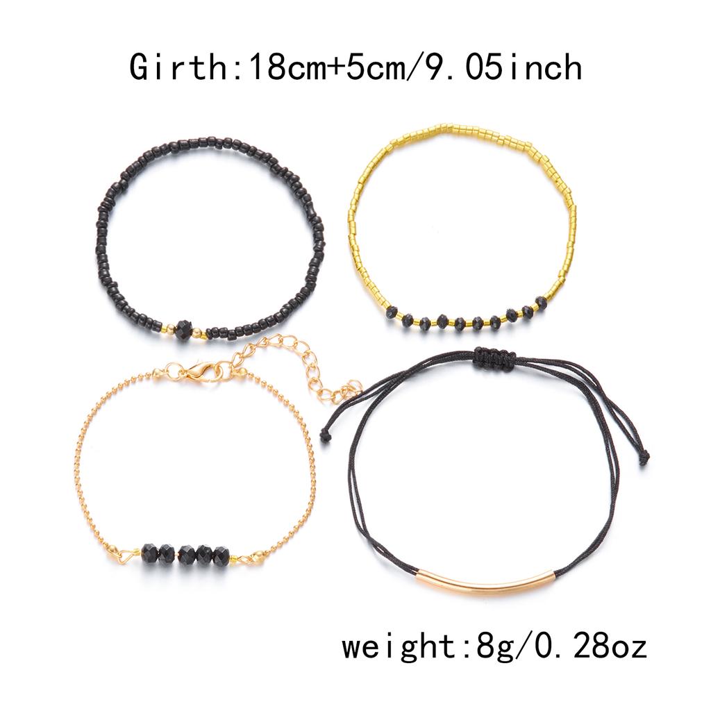 Braccialetto Fatto a Mano con Perline di Cristallo Nero per Donna Minimalista Perline Riso Braccialetto con Corda Elastica Gioielli per Festa Vacanza Estiva Regalo