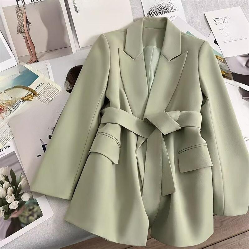 

Костюм Изумрудно-зеленый Со шнуровкой Пиджак Женский Весенний Дизайн Чувство Темперамент Повседневный Для работы XS зелёный