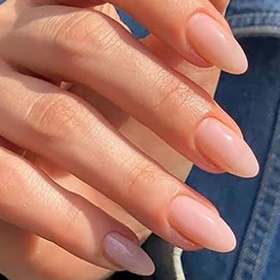 24 Pcs Solid Color Artificial Nail Nudes Press On Nail Almond Shaped Stick On Nail Glossy False Nail for Party