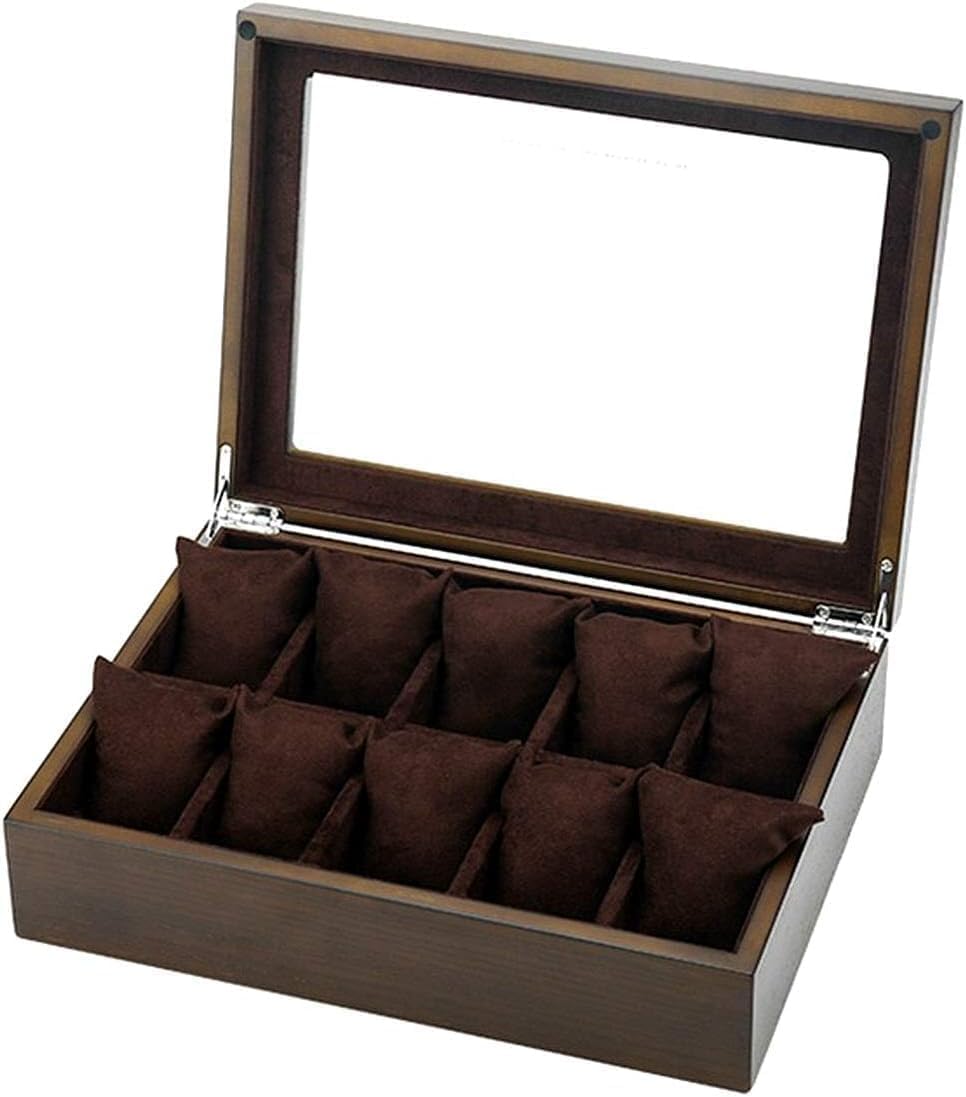 

Anberotta Luxury Wooden Watch Storage Box, Holds 10 Watches, Display Case with Clear Glass and Cushion, N-J84-T