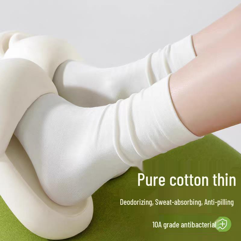 Seamless White Maternity Mid-Calf Socks with Loose Cuff for Spring & Summer One Size белый