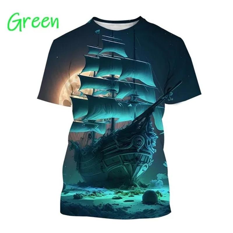 Pirate Ship Theme 3D Print Men's T-Shirt Summer Casual Men's Street T-Shirt Outdoor Sports Short Sleeve Fashion Men's T-Shirt