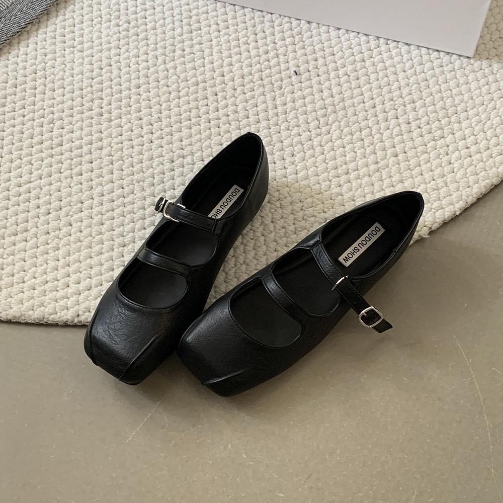 

Мода Bailamos Новые Женские Балетки Мода Квадратный Носок Неглубокие Женские Мэри Джейн Балетки Плоский Каблук Повседневные Балетки 39 чёрный