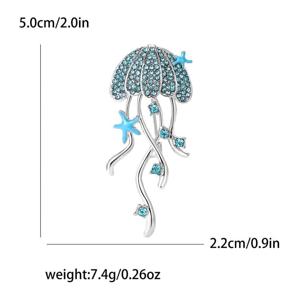 Rhinestone Jellyfish Brooch for Women Unisex Enamel Starfish Sea Life Pins Event Party Backpack Decoration Clothes Accessories