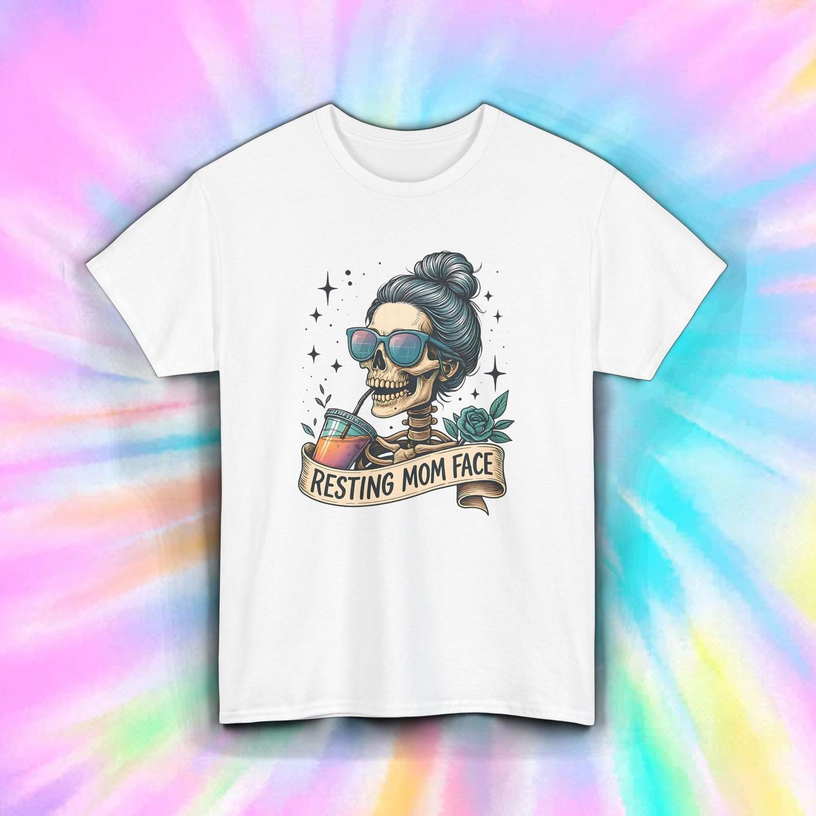 Resting Mom Face Shirt Funny Skeleton Coffee Tired Mom Humor Graphic Tee S-5XL S