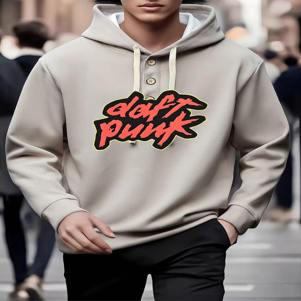 

Чоловіче весняно-осіннє худі на ґудзиках з довгим рукавом Daft Punk M світло-сірого кольору