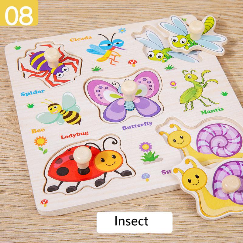 Ranch Animal Hand Grip Board Puzzle Montessori Early Education Wooden Three-dimensional Pegged Puzzle Toys for Children 1-3 Year