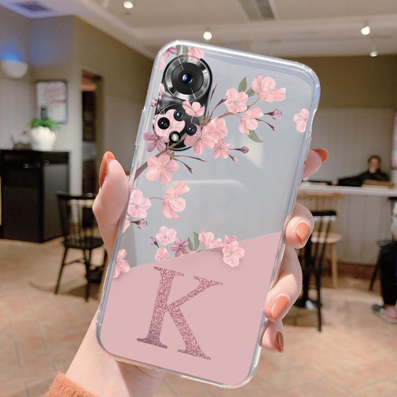 Cute Letter Case For Honor 50 90 400 Lite Pro Coque Huawei P20 P30 Pro Cover Soft Flower Alphabet Transparent Phone Silicone