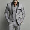 Mens Slim Fit 3-Piece Suit Set With Shawl Lapel Double Vent Tuxedo Wedding Groom Groomsman Formal Event