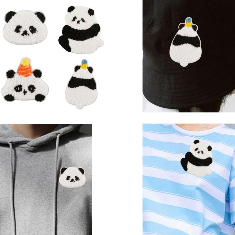 4Pieces Panda Theme Patches Iron On/Sewing On Cartoon Appliques For Personalizing Caps And Shoes Bags Great For All Ages