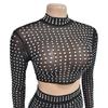 Women's European and American Fashion Solid Color Mesh Two-Piece Skirt Set with Hot Drilling