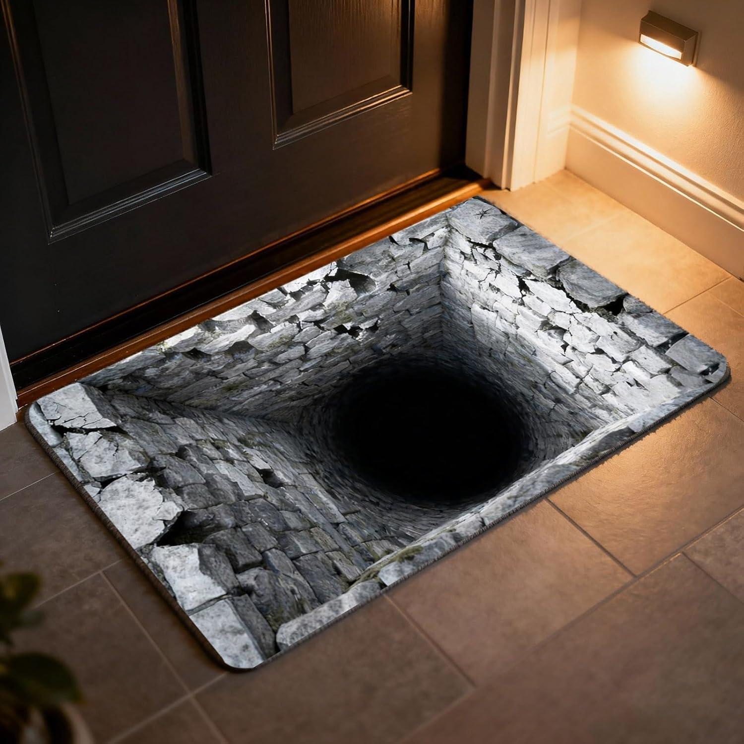 

2D Print Funny Cat in Hole Design Door Mat Soft Non-Slip Entryway Rug Pranks Funny Indoor Outdoor Home Decor Decor Carpet 40x60cm