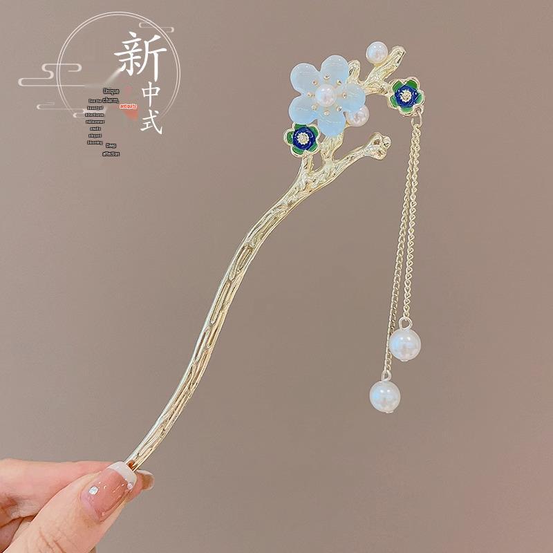 Elegant Retro Tassel Hairpin for Hanfu Updo - Women's Chinese Style Metal Hair Clip