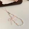 Cute Bowknot Beaded Phone Lanyard Simplicity Short Phone Strap Kawaii Earphones Case Backpack Decoration Pendant Accessories