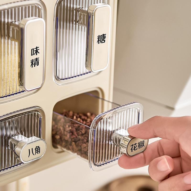 Wall-mounted Punch-free Seasoning Box Cooking Area Supplies Multi-grid Multi-function Sealed Moisture-proof Plastic Seasoning Jar for Home