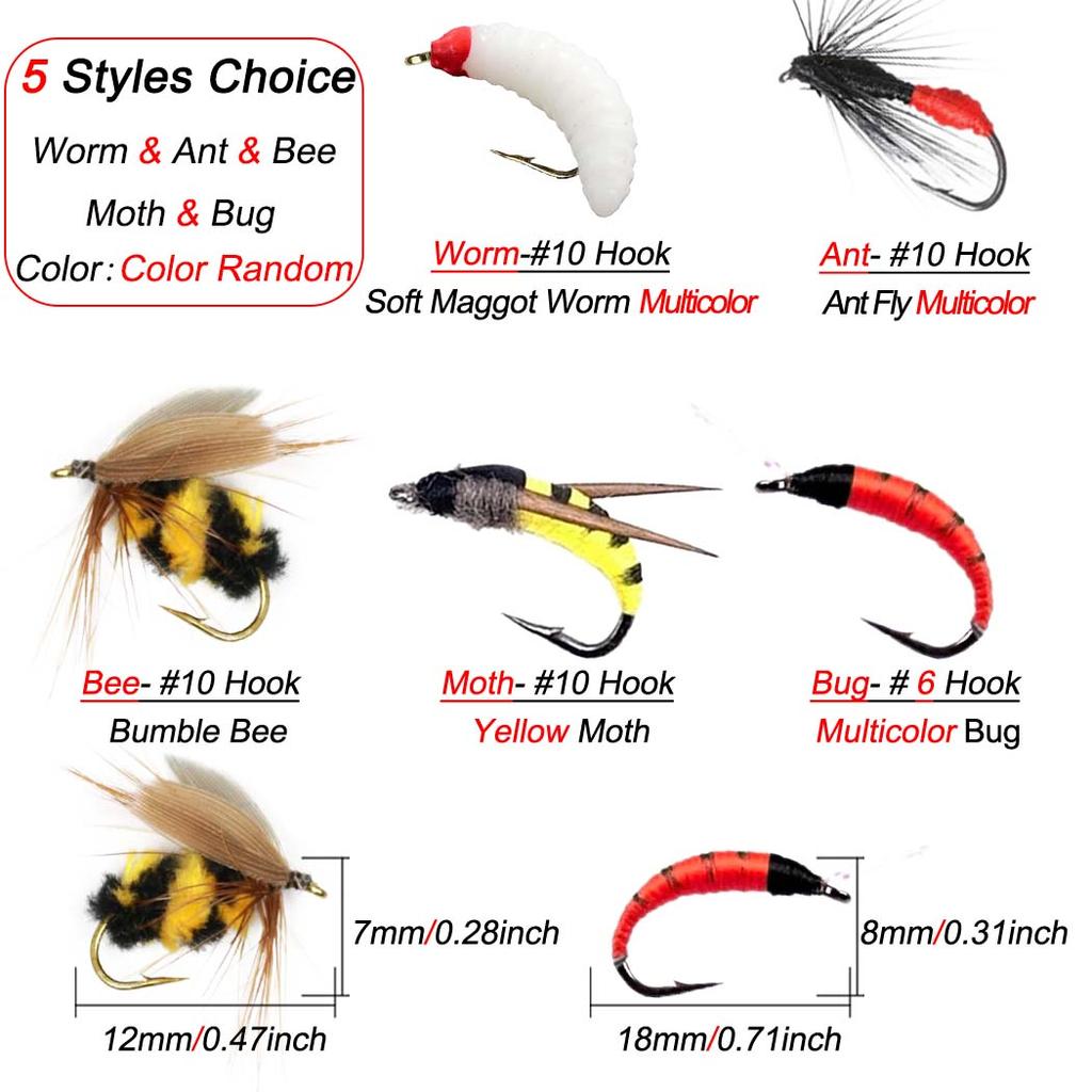 5Pcs/Box Artificial Insect Bait Lure Worm/Ant/Bee/Moth/Bug for Trout Fishing