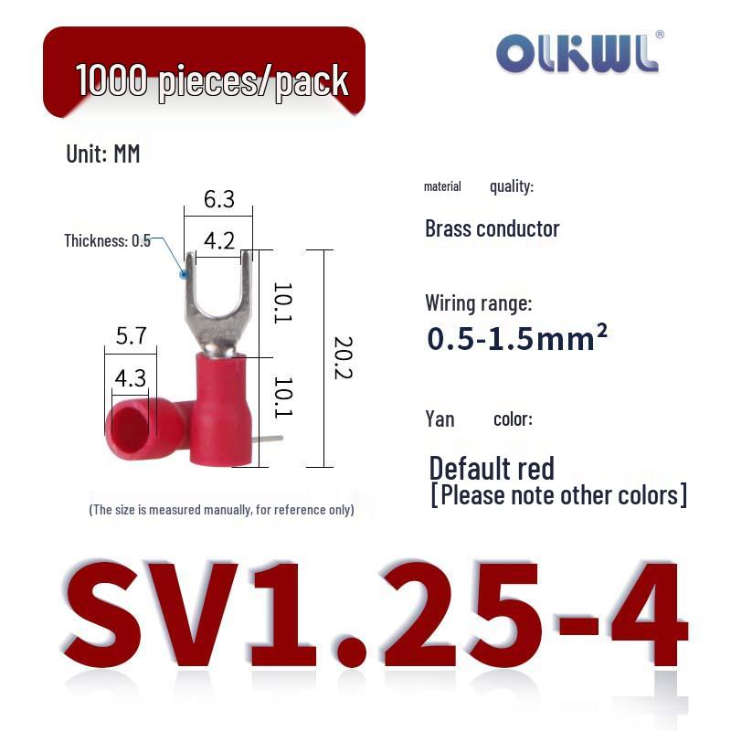 SV European Fork-Type Pre-Insulated Copper Crimp Terminals: SVS1.25-3.2/4/5, SV2-4/5/6 Wire Lugs.